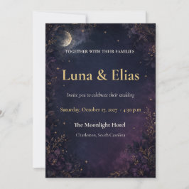 Convite de Casamento Lua Celestial Gótico Editável