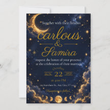 Convite de Casamento Lua Crescente Romântica 