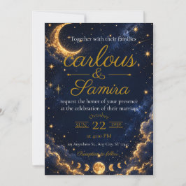 Convite de Casamento Lua Crescente Romântica 