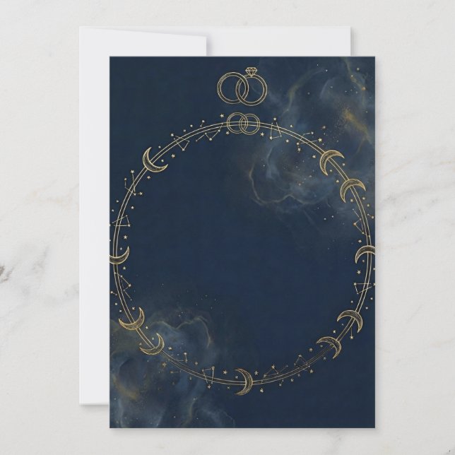 Convite de casamento Lua Dourada Celestial & Estre (Frente)