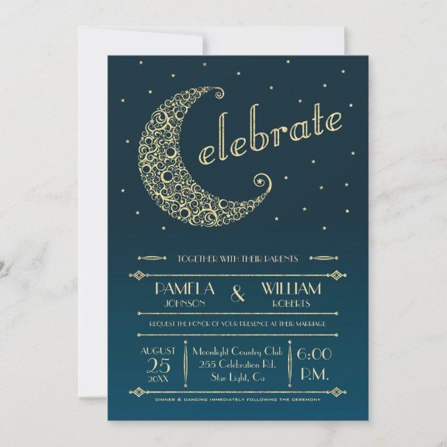 Convite de Casamento Lua Elegante (Frente)
