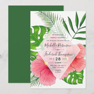 Convite de Casamento Luau Havaiano Aquarela Aloha