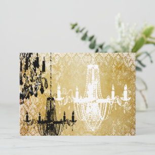Convite de Casamento Lustre Dourado Damask Vintage