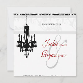 Convite de Casamento Lustre Preto Branco Damask