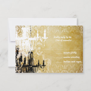 Convite de Casamento Lustre Vintage Damasco Dourad