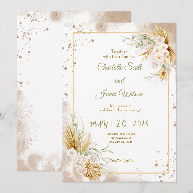 Convite de Casamento Luxo Dourado (Frente/Verso)