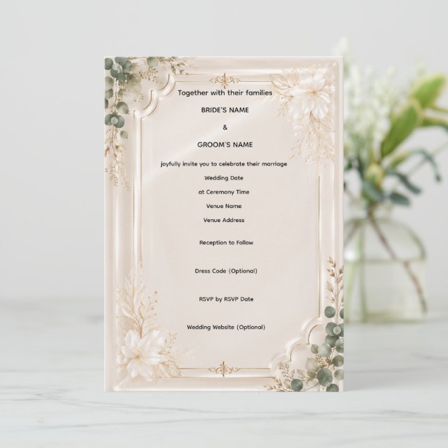 Convite de Casamento Luxo Dourado Champanhe em Acr (Em pé/Frente)