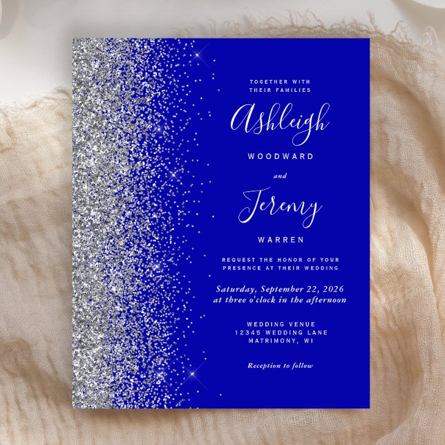 Convite de Casamento Luxuoso Azul Real com Brilho  (Criador carregado)