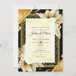 Convite de Casamento Luxuoso Boho Preto e Dourado