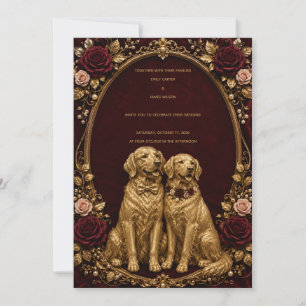 Convite de Casamento Luxuoso Burgundy Dourado Retr