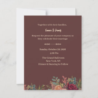 Convite de Casamento Luxuoso Burgundy Elegante