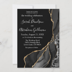 Convite de Casamento Luxuoso com Brilho de Ouro e