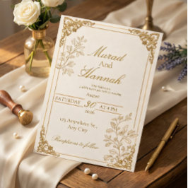 Convite de Casamento Luxuoso com Folha de Ouro | E