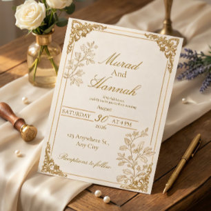 Convite de Casamento Luxuoso com Folha de Ouro   E