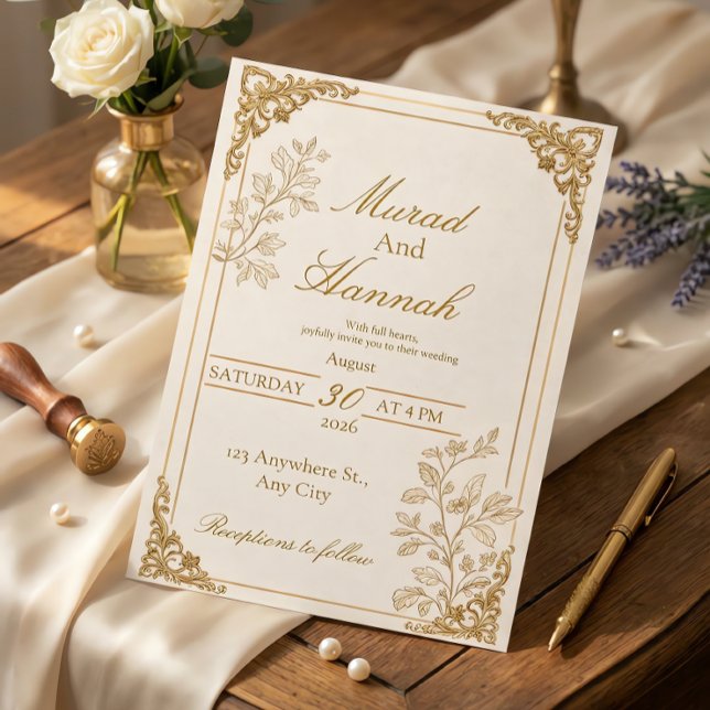 Convite de Casamento Luxuoso com Folha de Ouro | E (Criador carregado)