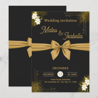 Convite de casamento luxuoso em dourado