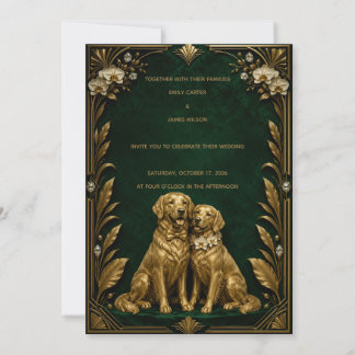 Convite de Casamento Luxuoso Esmeralda Dourado Ret