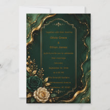 Convite de Casamento Luxuoso Esmeralda Mármore e O