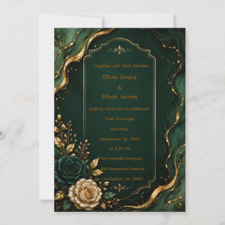 Convite de Casamento Luxuoso Esmeralda Mármore e O