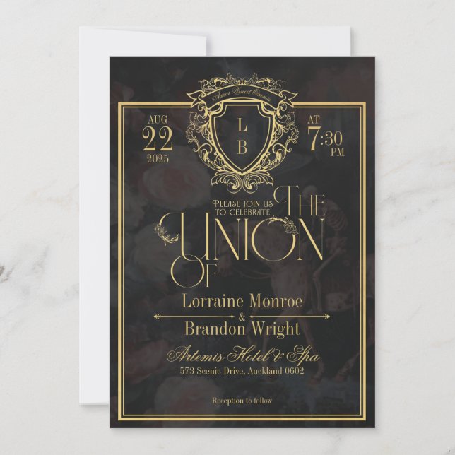 Convite de Casamento Luxuoso Gótico Romântico (Frente)