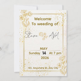 Convite de Casamento Luxuoso Minimalista Dourado
