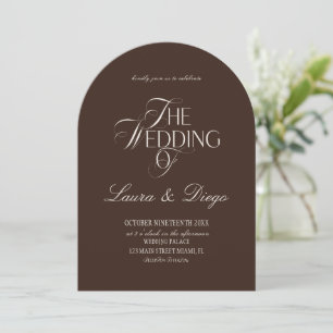 Convite de Casamento Luxuoso Moderno Marfim Marrom