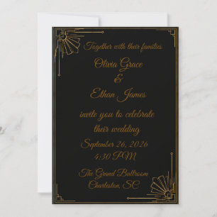 Convite de Casamento Luxuoso Preto e Dourado Art D