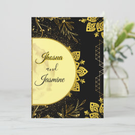 Convite de Casamento Luxuoso Preto e Dourado com M