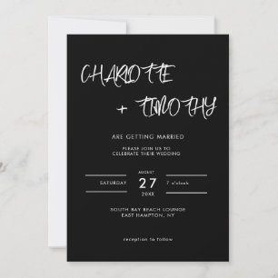 Convite de Casamento Luxuoso Preto Moderno Script