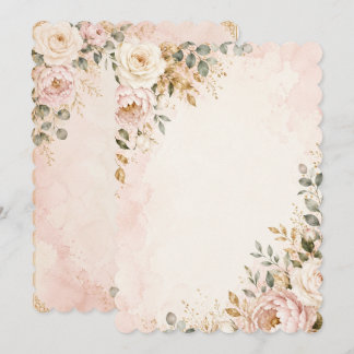 Convite de Casamento Luxuoso Rosa Floral Dourado |