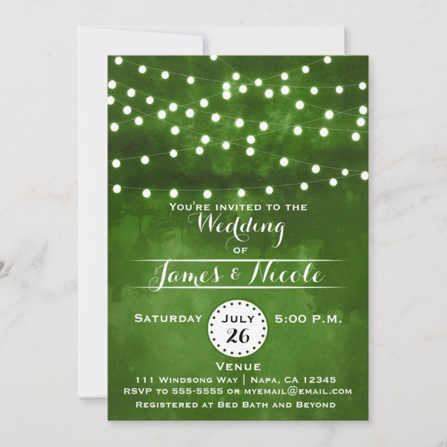 Convite de Casamento Luzes de Corda da Floresta Ve (Frente)