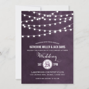 Convite de Casamento Luzes de Corda de Ameixa