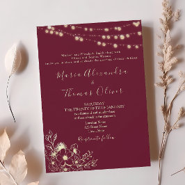 Convite de Casamento Luzes de Corda Dourado Borgon
