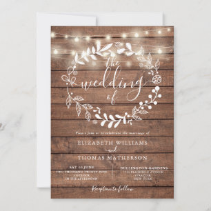 Convite de Casamento Luzes de Corda Floral Madeira