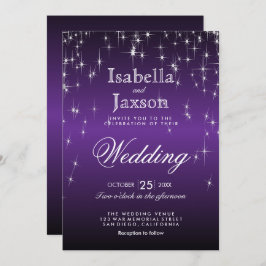 Convite de Casamento Luzes de Estrela Roxa Elegant