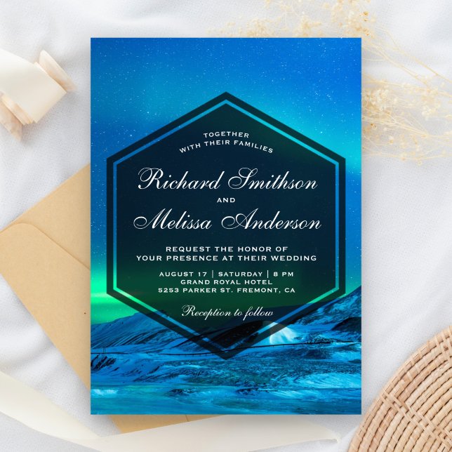 Convite de Casamento Luzes do Aurora Boreal Ártica (Criador carregado)