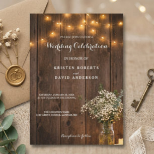Convite de Casamento Luzes em Jarra de Mason com B