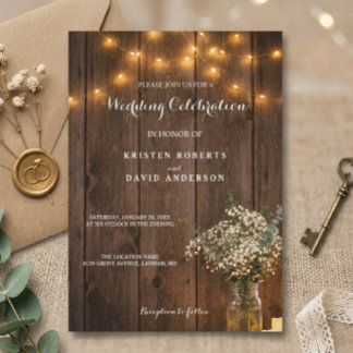 Convite de Casamento Luzes em Jarra de Mason com B