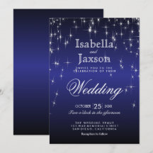 Convite de Casamento Luzes Estelares Azul Escuro E