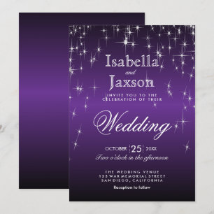 Convite de Casamento Luzes Estrela Roxa Elegante
