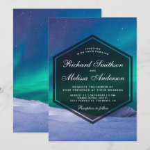 Convite de Casamento Luzes Polares Aurora Gelo Árt