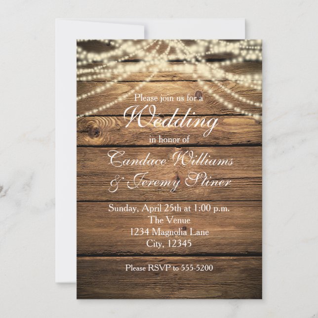 Convite de Casamento Luzes Rústicas Sonhadoras Rom (Frente)