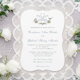 Convite de Casamento "M" Monograma Love Birds