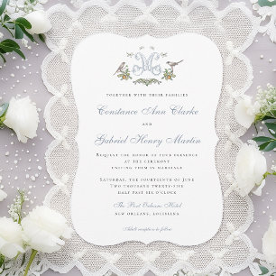 Convite de Casamento "M" Monograma Love Birds
