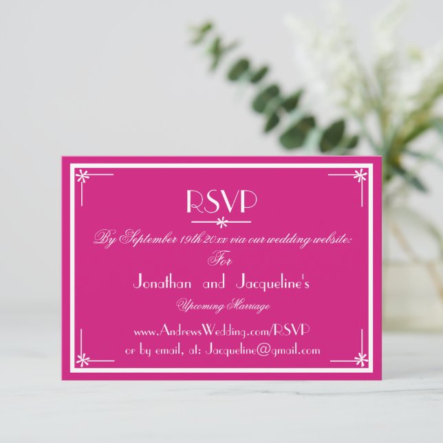 Convite de Casamento Magenta Simples Nomes em Letr (Em pé/Frente)