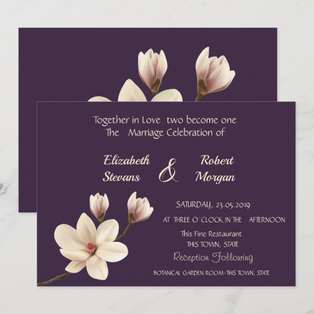 Convite de Casamento Magnólia Chic Elegante (Frente/Verso)