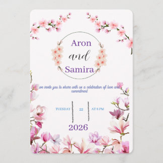 Convite de Casamento Magnólia Floral Rosa Elegante
