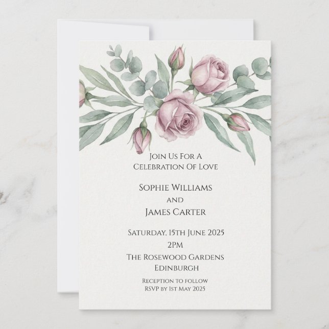 Convite de Casamento Magnólia Rosa (Frente)