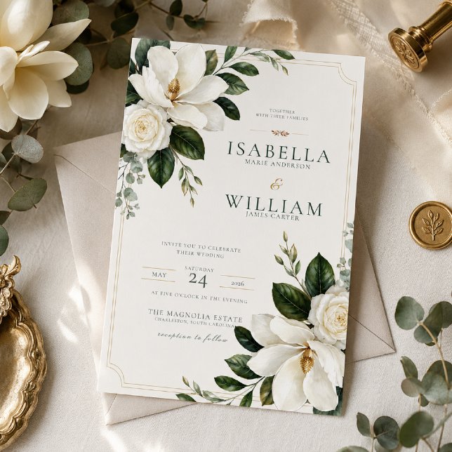 Convite de Casamento Magnolia Southern Charm (Criador carregado)