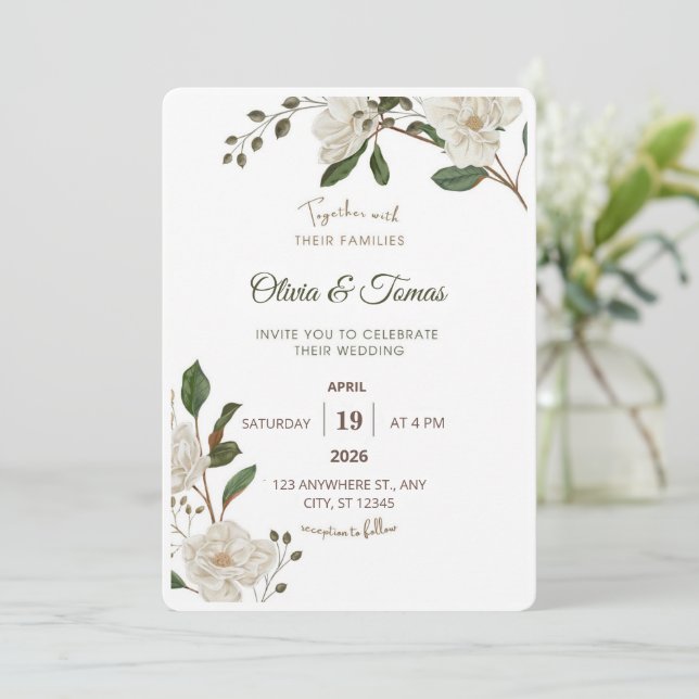 Convite de Casamento Magnólia Verdejante (Em pé/Frente)